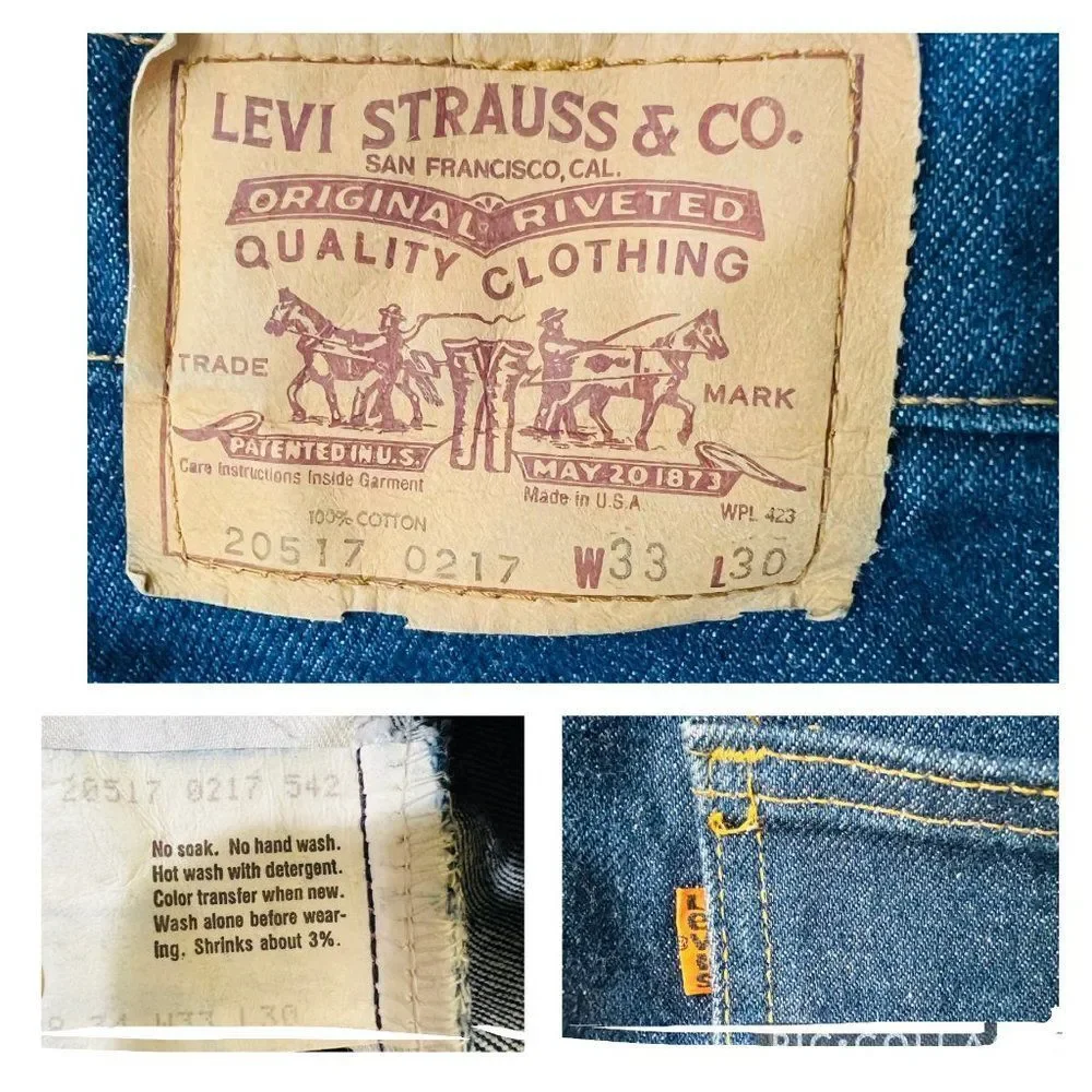 Vintage Levi's 20517-0217 Orange Tag Dark Blue Wash Saddleman Jeans 33 x 30